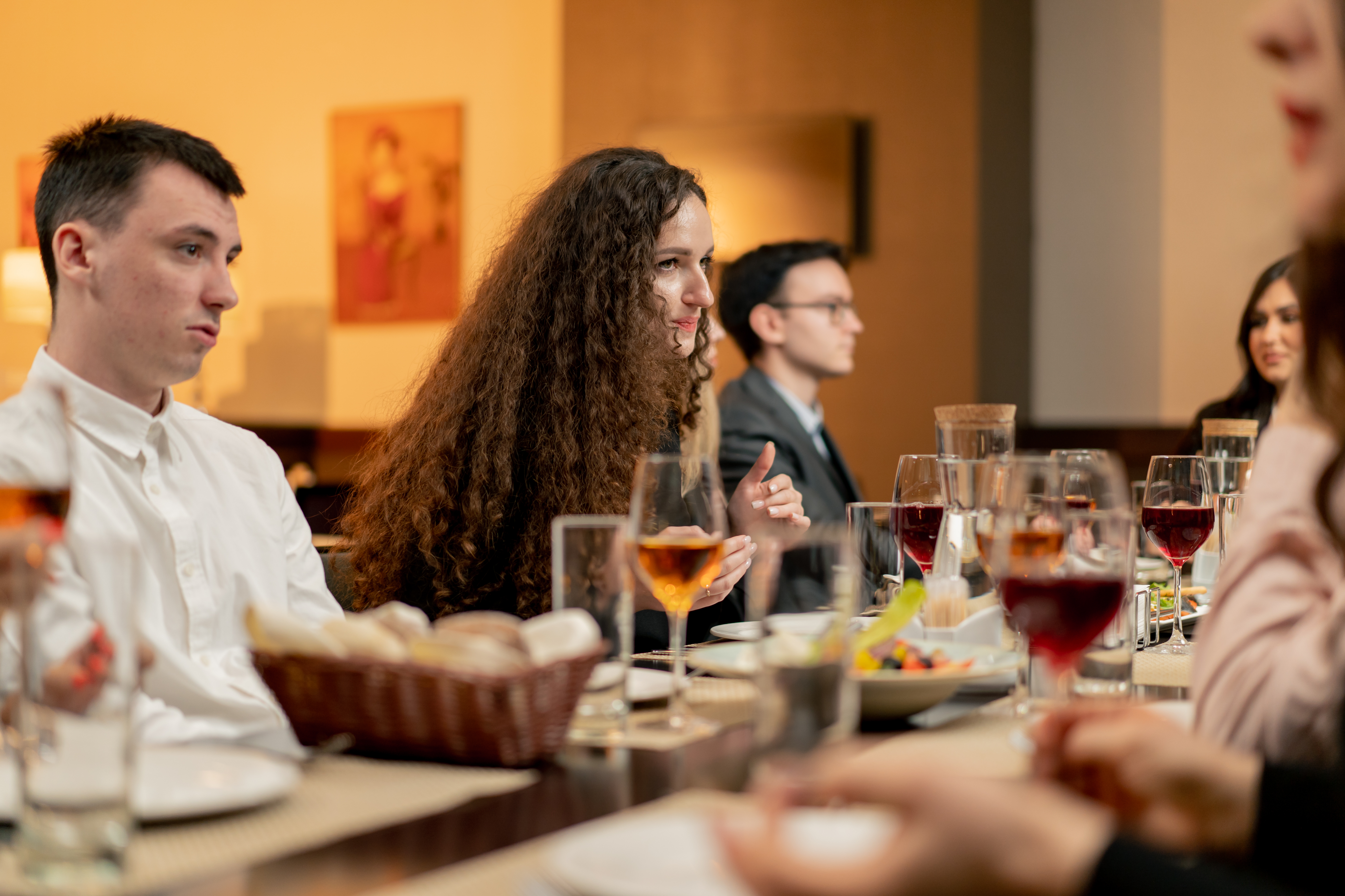 Colleagues celebrating at a restaurant